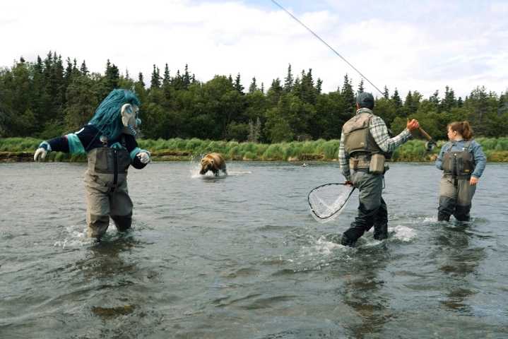 Grizzly bear charges NHL mascot during promo video shoot in Alaska