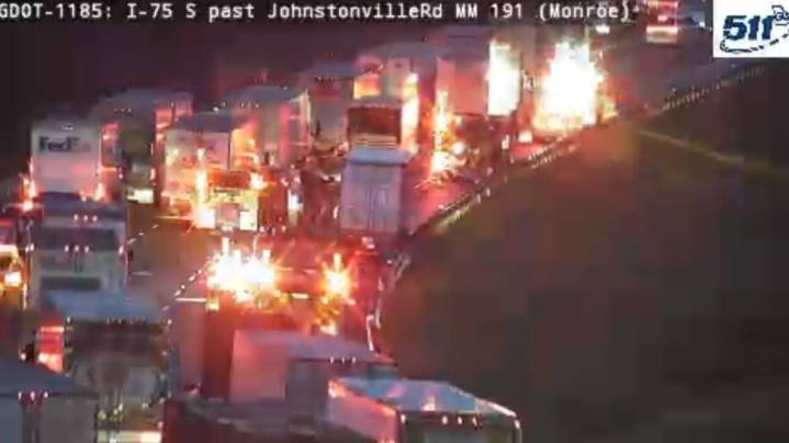 Tractor-trailer fire on I-75 in Monroe County closes all northbound lanes