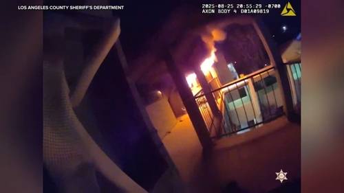 LA County deputy douses apartment fire with hose before firefighters arrive, bodycam video shows