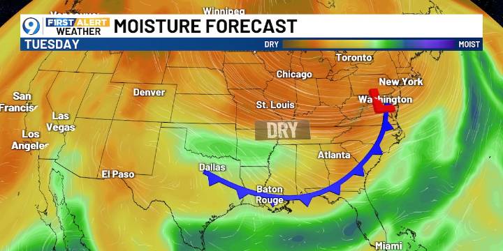 Lower humidity continues, temperatures ease midweek