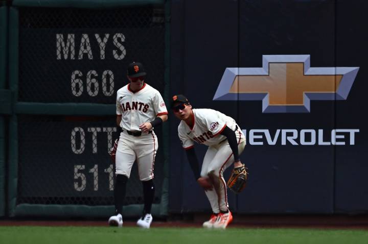 Giants' Jung Hoo Lee makes catch off glove, thigh and calf before pinning baseball between knees