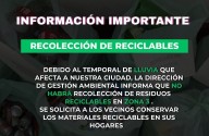 Reciclables: no se realiza la recolección en Zona 3, ante la situación climática