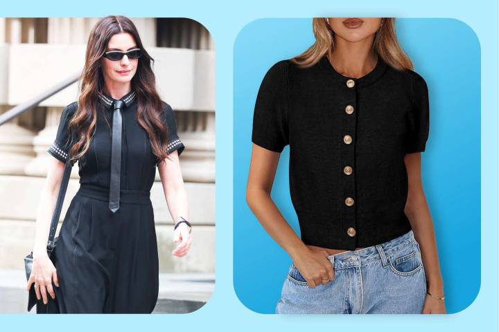 Anne Hathaway Wore a Short-Sleeve Cardigan Sweater