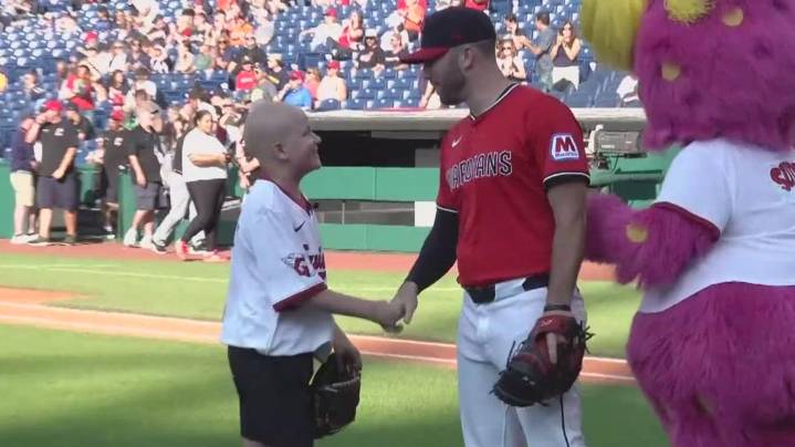 WATCH: Kirtland teen beats cancer, throws out 1st pitch at Cleveland Guardians game, then gets surprise of his life