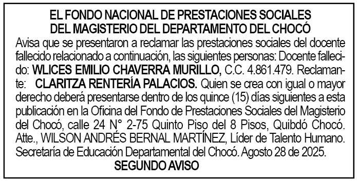 Edicto 2do. aviso Wlices Emilio Chaverra Murillo