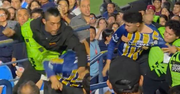 ¡Siente tu liga! Policía y aficionado se agarran a golpes