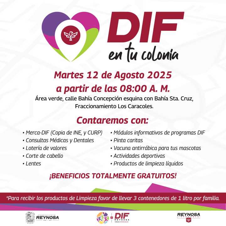 Llevará DIF-Reynosa beneficios gratuitos a la colonia Los Caracoles