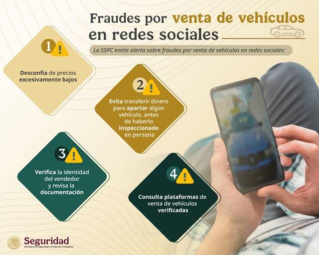 Alerta SSPC sobre fraudes por venta de vehículos en redes sociales