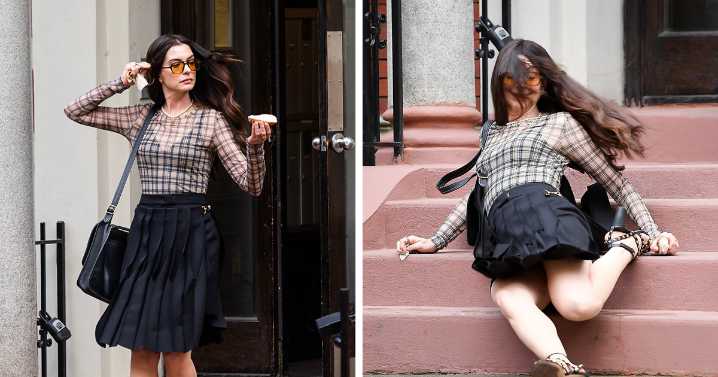 Anne Hathaway Falls Off Stairs After Her Heel Breaks In Viral Video From ‘The Devil Wears Prada 2’ Set