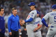 Shohei Ohtani hit in leg by line drive as Dodgers lose to Rockies