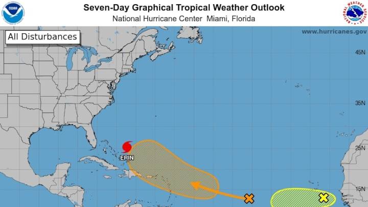 2 other systems behind Hurricane Erin as it slowly turns north