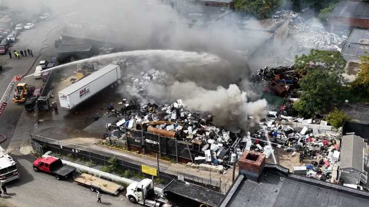 Watch: Drone video shows huge blaze at recycling plant