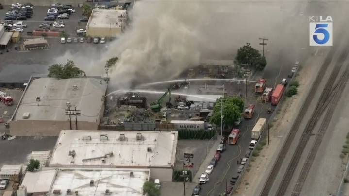 Junk yard burns in Panorama City