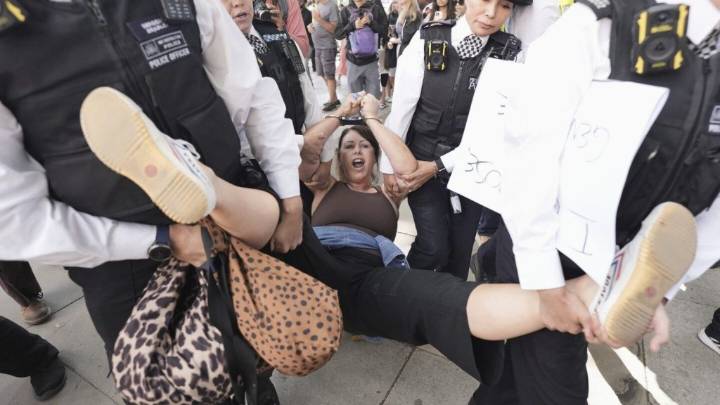 Police arrest demonstrators supporting the banned Palestine Action group in central London