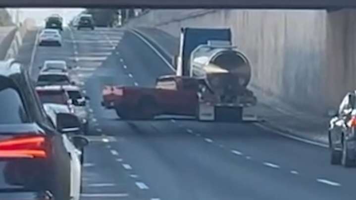 Truck pinned under 18-wheeler on the Dallas North Tollway