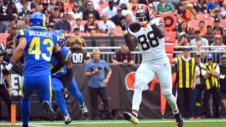 What was the result of Harold Fannin Jr.'s first NFL preseason catch?