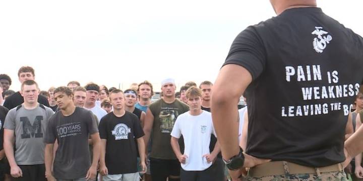 The few, the proud, the Braves: Mandan Football holds annual Marine practice