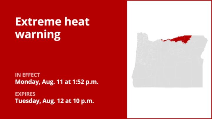 Extreme heat warning affecting Oregon until Tuesday night – temperatures as high as 103 degrees