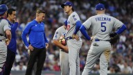 Dodgers' Ohtani roughed up by Rockies, leaves game after getting hit on right thigh by line drive