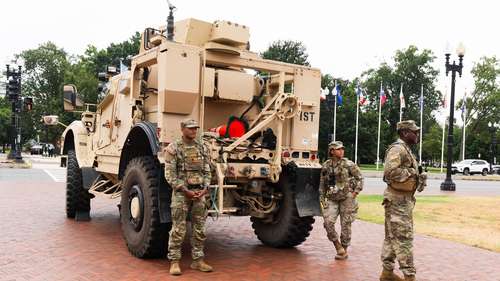 National Guard vehicle collides with civilian car near US Capitol, trapping one person