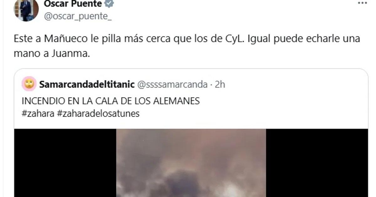 El polémico tuit de Óscar Puente sobre el incendio de Tarifa: "Igual puede echarle una mano..."