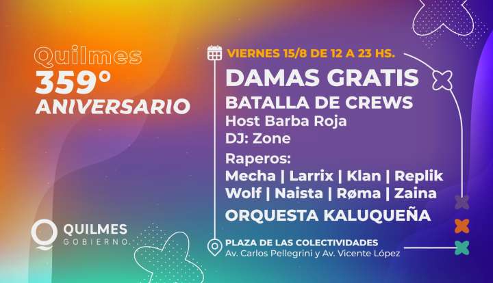 Aniversario de Quilmes con el cierre, este viernes 15, de Damas Gratis