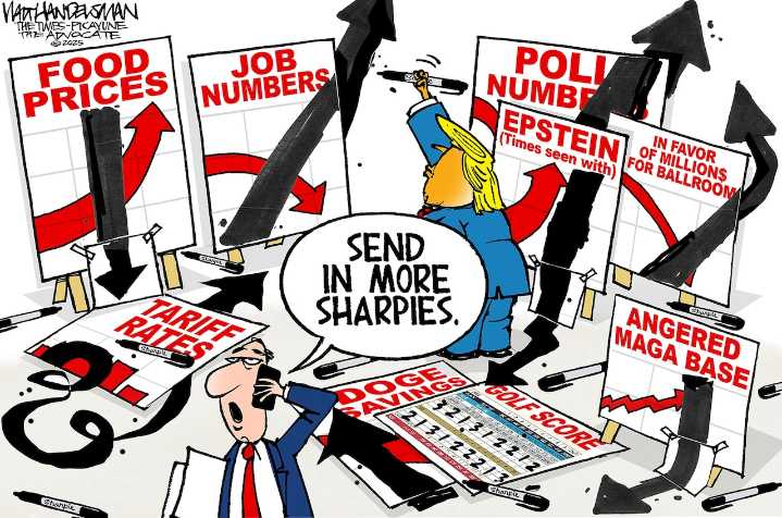 Editorial cartoons for Aug. 10, 2025: Trump vs. statistics, Texas redistricting, vaccines canceled