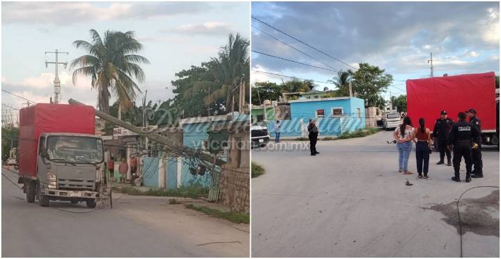 Camioneta choca contra poste causando afectaciones eléctricas en Chicxulub Puerto