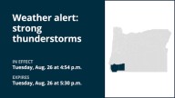 Penny-sized hail expected with thunderstorms in Eastern Curry County and Josephine County and Jackson County Tuesday