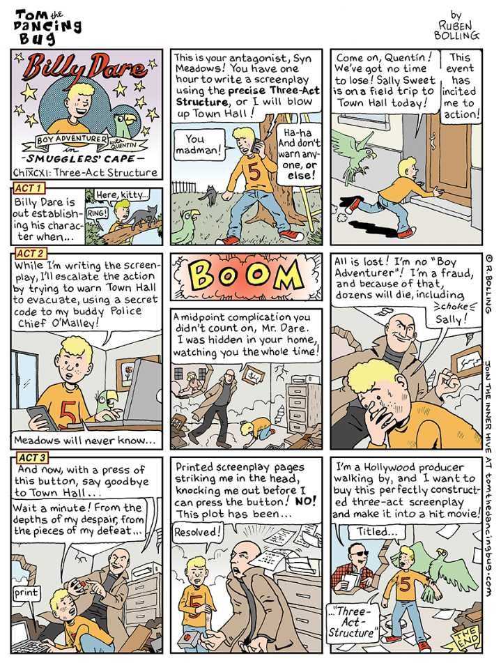 Cartoon: Tom the Dancing Bug presents Billy Dare in "Three