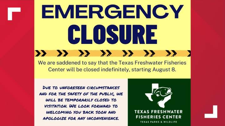 Texas Freshwater Fisheries Center closes indefinitely for safety reasons after water corrodes support beam