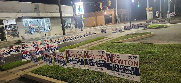 An incumbent Alabama mayor’s campaign signs dominate town. His opponent says, ‘pathetic’