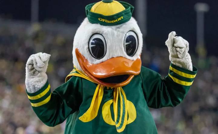 Watch: Oregon Ducks mascot loses his head, and his reaction goes viral