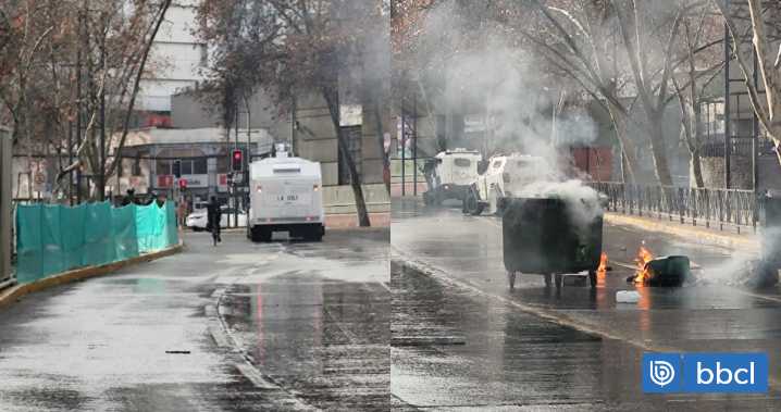 Encapuchado resulta quemado en incidentes con bombas molotov afuera de Liceo Lastarria