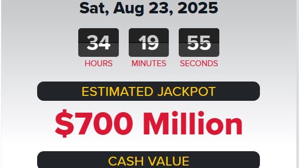 Powerball jackpot at $700 million. How to watch Aug. 23 drawing, see numbers
