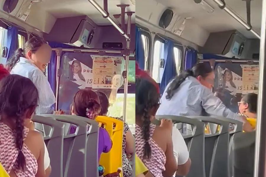 “Lady Abanico” protagoniza pleito en transporte público de Nayarit (Video)