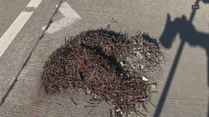 Man throws 'large amount of nails' onto highway in Tacoma