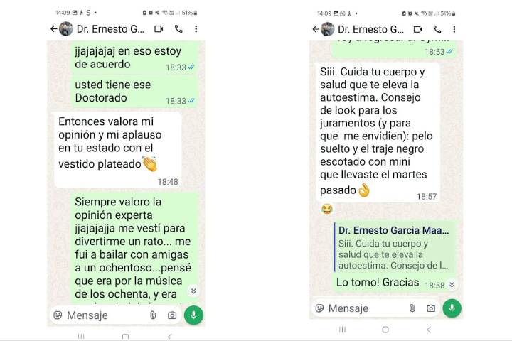Se conocieron capturas de pantalla de los chats enviados por el juez acusado de acoso sexual