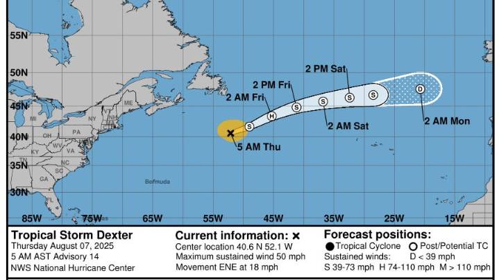 Tropical Storm Dexter expected to reach hurricane strength. Tracker