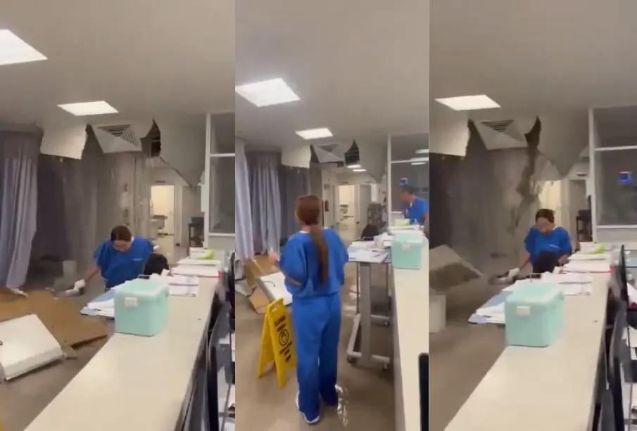 Colapsa techo de área de urgencias en Hospital de Alta Especialidad de Ixtapaluca por acumulación de agua (Video)