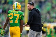 Dan Lanning reacts to Oregon defensive back Daylen Austin’s trial delay