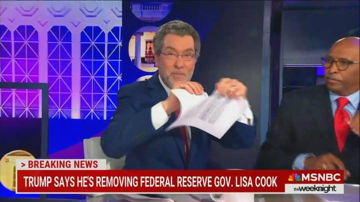 ‘Worthless!’ MSNBC Guest Rips Up Trump Letter Firing Fed Leader in Shock Moment