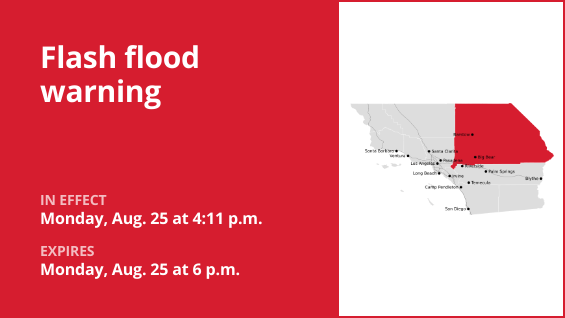 Update: Flash flood warning in place for San Bernardino County Monday evening