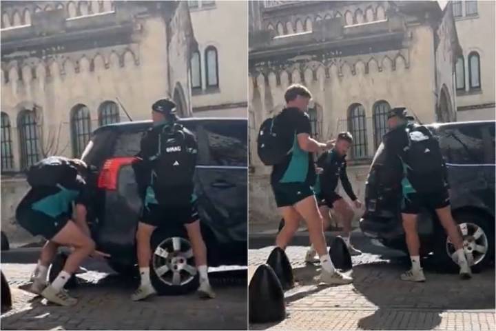 El divertido video viral de los All Blacks en las calles de Buenos Aires: levantaron un auto atascado