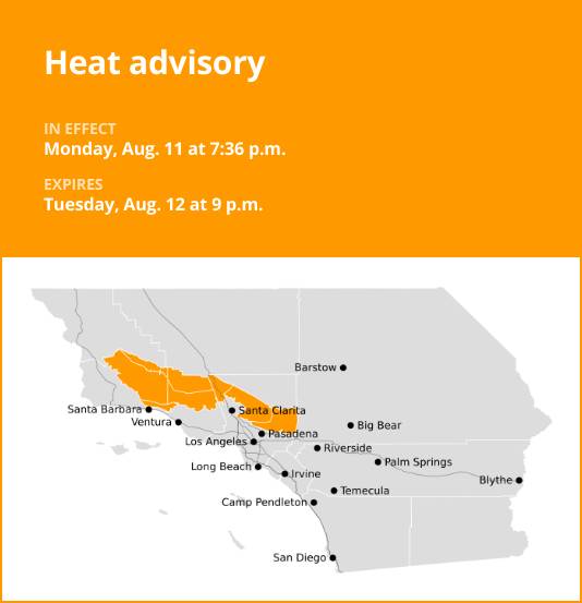 Update: Heat advisory issued for San Gabriel Mountains and 5 Freeway corridor near Santa Clarita until Tuesday night