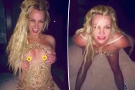 Britney Spears suffers wardrobe malfunction in gold minidress