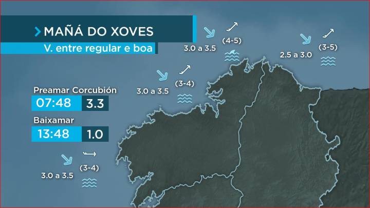 Vai acougando o mar de fondo no litoral coruñés