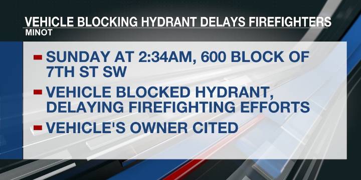 Vehicle blocking hydrant delays firefighting efforts