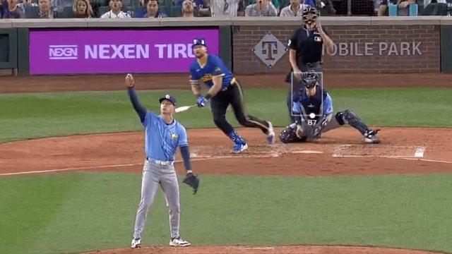 Rays Reliever Hilariously Pointed Up on Cal Raleigh's 417