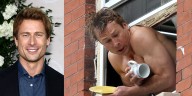 Glen Powell Goes Shirtless While Hanging Out of a Window to Film ‘Ghostwriter’ Movie Scene! 
